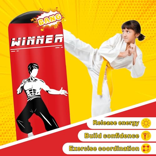 Punching Bag for Kids,67" Inflatable Kids Boxing Bag Toy Gift for Age 5-12 | Larger Stable Kids Punching Bag,Inflatable Punching Toys,Gift for Boys Girls,Practicing Karate,Taekwondo,MMA - style: Lee