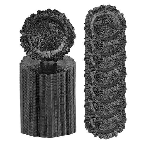 100PCS Black Charger Plates Bulk- 13in Reusable Plastic Chargers - color: 100 Black