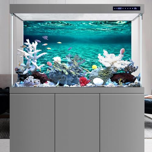 YongFoto Fish Tank Background 48x18 inch Turquoise Clear Water Ripple Lakebed Undersea Ocean Floor Underwater Seabed Polyester Backdrop Reptile Habitat Terrarium Aquarium Background - color: Underwater 4, size: 48x18inches