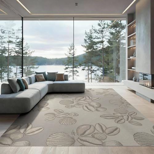 6'x9' Washable Beachy Shell Area Rug, Sand Non-Shedding Pet Friendly Room Rug Foldable Easy Care Carpet for Queen Size Bedroom, Under Bed, Master Suite | Ref:1903051 - color: Beige/Pattern 13, size: 6' x 9' (Rectangular)