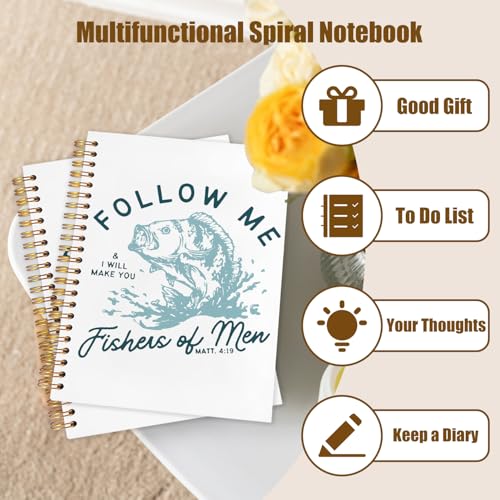 WUCHJ Blue Retro Fish Christian Notebook,Boys Religious Notebook, Matthew 4:19 Bible Verse Journal, Blue Religious Scripture Spiral Notebook Journal for Note Taking, Christian Faith Based Gifts for Women Men, 5.5x8.3 Inch - color: follow me blue fish