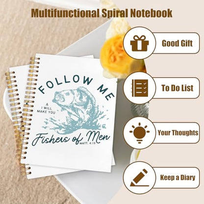 WUCHJ Blue Retro Fish Christian Notebook,Boys Religious Notebook, Matthew 4:19 Bible Verse Journal, Blue Religious Scripture Spiral Notebook Journal for Note Taking, Christian Faith Based Gifts for Women Men, 5.5x8.3 Inch - color: follow me blue fish