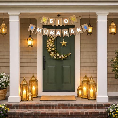 Mandala Crafts Burlap Eid Mubarak Banner Ramadan Islamic Muslim Sign - color: EID