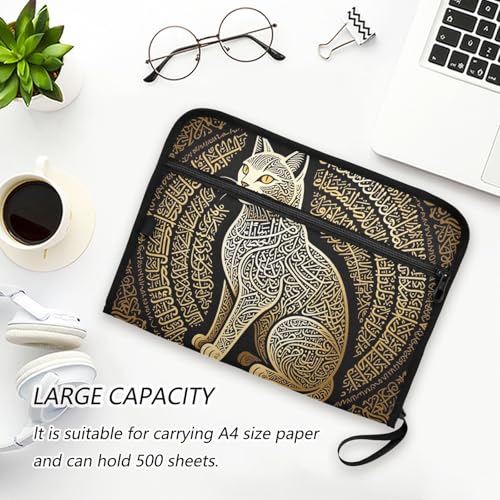 Arabic Calligraphy Cat Islamic Art Folder with Dividers 13 Pockets A4 Letter Size with Zipper Closure for Office Supply Paper File Organizer para guardar documentos