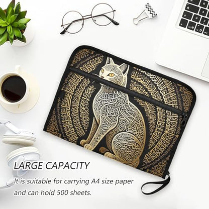 Arabic Calligraphy Cat Islamic Art Folder with Dividers 13 Pockets A4 Letter Size with Zipper Closure for Office Supply Paper File Organizer para guardar documentos