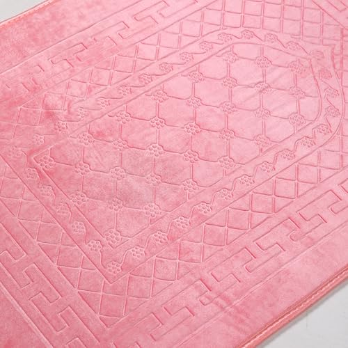 Prayer Rug Muslim Mat Islamic - Thick Prayer Rug Sajadah for Kids Men Women with Islam Prayer Beads for Eid Travel Ramadan, Soft and Luxury (Pink) - color: Pink
