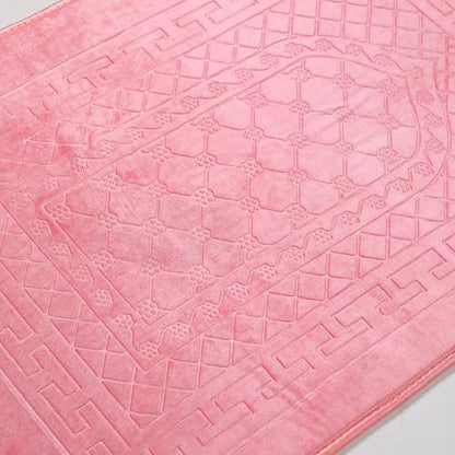Prayer Rug Muslim Mat Islamic - Thick Prayer Rug Sajadah for Kids Men Women with Islam Prayer Beads for Eid Travel Ramadan, Soft and Luxury (Pink) - color: Pink