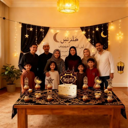 31pcs Eid Mubarak Decorations Set - Black and Gold Ramadan Party Supplies including Banner, Hanging Swirls for Muslim Islamic Eid Al-Fitr Home Wall Décor