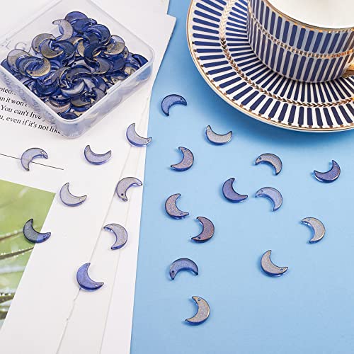 LiQunSweet 100 Pcs Shiny Powder Crystal Glass Moon Crescent Charms Mini Pendants for Bracelet and Necklace Jewelry Making DIY Craft Material - color: Moon Glass Charms_16x11.5mm_Midnight Blue