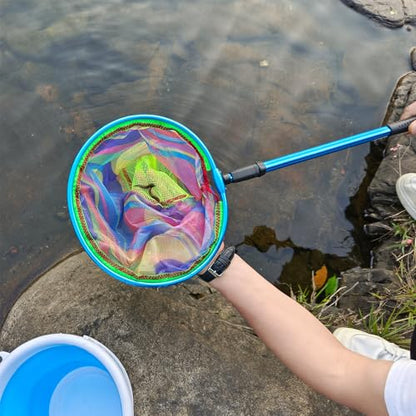 FishNetButterfly Net Insect Habitat Cage with FoldingBucketandTelescopic Handle forOutdoorCapturing of SmallFishShrimpButterflies - color: Light blue