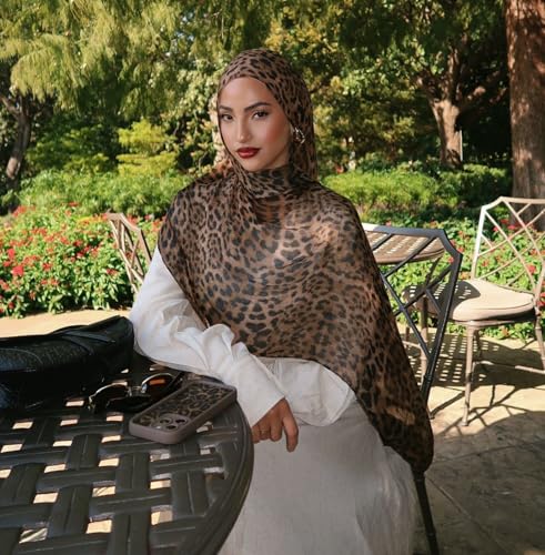 ZGMYC Watercolour Floral Printed Hijab Scarf for Women Soft Modal Cotton Instant Hijab Head Wraps Shawls Long Scarves - color: Brown Leopard Print