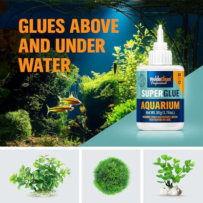 WoldoClean Aquarium Super Glue Gel 50g Fish Safe - Coral, Moss & Plants | Reef Adhesive for Aquascaping, Rocks & Driftwood, Freshwater & Saltwater