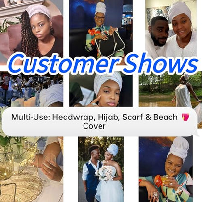 Harewom Head Wraps for Black Women Stretch Head Scarf Long African Hair Wraps Turban Headwraps Jersey Headbands - color: 1pcs -White