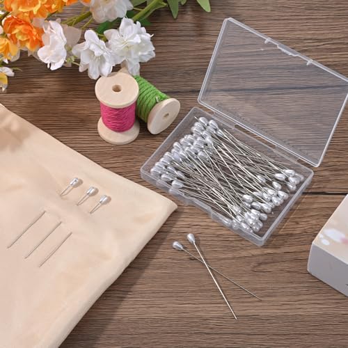 100PCS Corsage Pins, 3 Inch Long Teardrop Pearl Head Pins, Boutonniere Pin Straight Head for Sewing DIY Craft Decoration, Wedding, Jewelry Flower Decoration Pinning Quilt