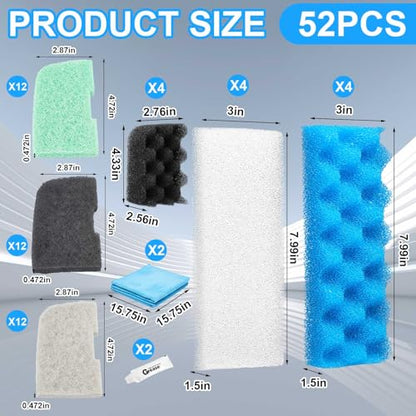 Threlaco 52 Pcs Replacement Filter Media Kit Compatible with Fluval 306/307 Aquarium Filters, Include Three Bio Sponge, Ammonia/Phosphate/Nitrite Remover, Towel and Grease - style: 306/307