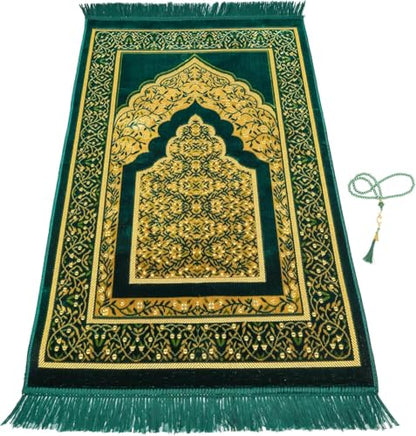 Muslim Prayer Rug, 25 Pcs, Soft Plush Thin Islamic Prayer Mat, Janamaz, Sajada, Praying Carpet, Islamic Gift for Men & Women, Islamic Ma, Eid & Ramadan Gift with Prayer Beads, 26x43 inch - color: Kaaba / 25 Mix