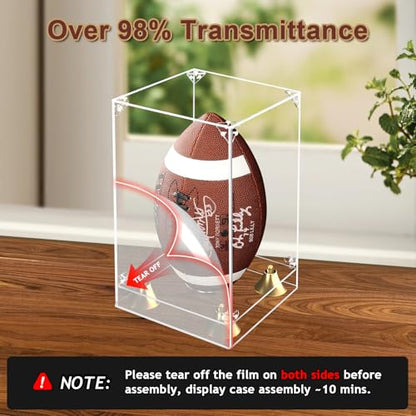 KOLIPI Football Display Case, Clear Acrylic Box 8x8x12.5 in | Football Case Display for Autographed Balls, 360° Clear View, Dustproof Protection, Stable and Stackable, Assembly Required - size: 8x8x12.5 inches