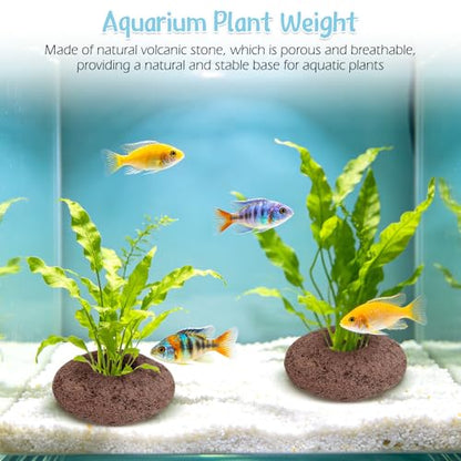 Hamiledyi Volcanic Rock Aquarium Plant Fixed Rings Natural Stone Plant Weights for Fish Tank Aquatic Plant Anchors Aquarium Decorations Landscape Stones (Aperture: 0.87",8Pcs)