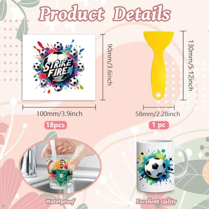 Peacoblue 18 Sheets Rub on Transfers for Crafts, Football 3.6"x3.9" UV DTF Cup Wraps Waterproof Rub on Cold Transfers Stickers for Wood Glass Metal Cup Tumblers Mirrors Mugs Home Decor - style: Football