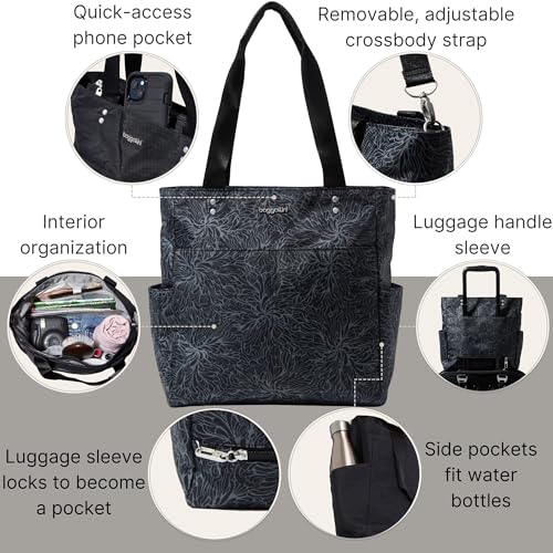 Baggallini Carryall North/South Tote - color: Midnight Blossom Print