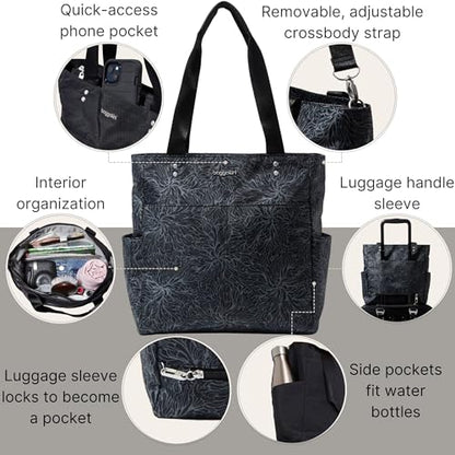 Baggallini Carryall North/South Tote - color: Midnight Blossom Print