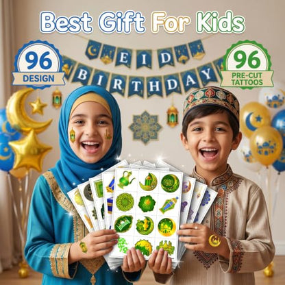 96 PCS Eid Ramadan Mubarak Pre-cut Temporary Tattoos - Eid Themed Party