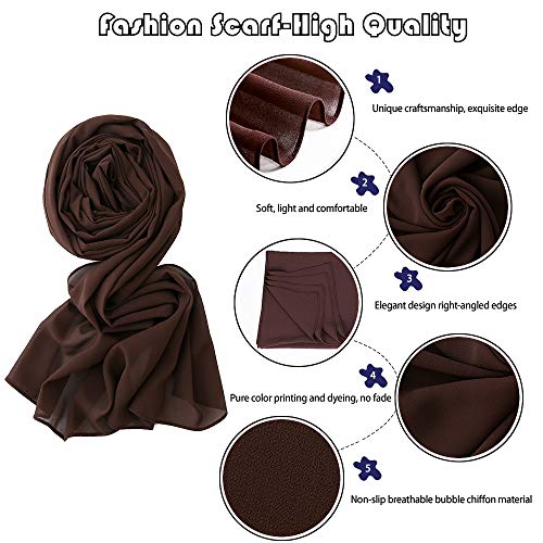 Yeieeo Chiffon Head Wraps for Women - Solid Color Fashion Bubble Chiffon Scarf Hijab - color: Coffee