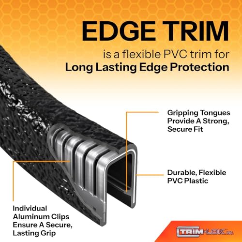 TRIM-LOK Edge Trim, Fits 3/16-Inch Edge, 17/32-Inch Leg Length, 25-Foot Length, Dual Gripping Fingers, Black Pebble Finish, Flexible PVC Construction, Plywood, Glass, and Sheet Metal Edge Protector - size: 25 Feet, style: Fits 3/16" Edge, 17/32” Leg Lengt