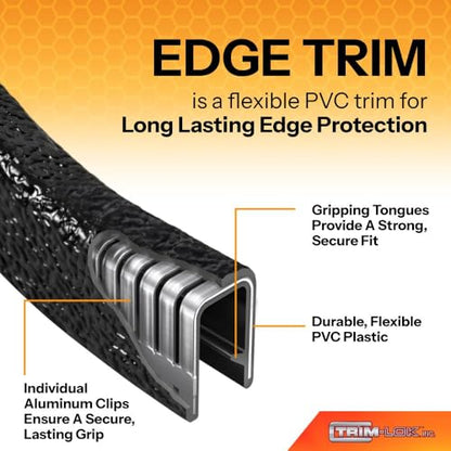TRIM-LOK Edge Trim, Fits 3/16-Inch Edge, 17/32-Inch Leg Length, 25-Foot Length, Dual Gripping Fingers, Black Pebble Finish, Flexible PVC Construction, Plywood, Glass, and Sheet Metal Edge Protector - size: 25 Feet, style: Fits 3/16" Edge, 17/32” Leg Lengt