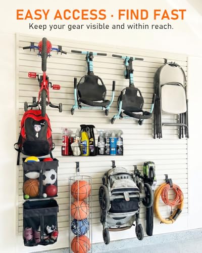 ZORUNNA 2PCS Slatwall Basket, 2PCS 16x15x11 Inch Mesh Slat Wall Basket with Zipper, 6 PCS Heavy Duty Hook Slatwall Accessories, Easy to Install Garage Shop Gym Toy Display Storage. - size: 16x15x11'+ 2*Metal Basket