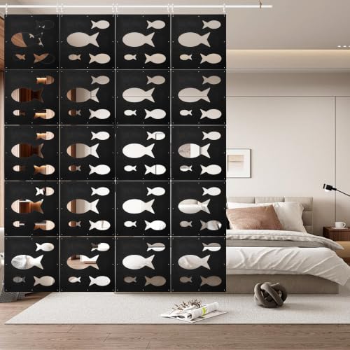 12Pcs Hanging Room Divider Made of High Density Polyester Fiber Panels for Decorating Bedroom Living Dining Room Kitchen Office Restaurant Home Hotel Decor（Fish-Black） - color: Black, size: Fish