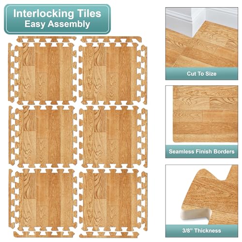 Sorbus Wood Grain Floor Mats Foam Interlocking Mats Each Tile 1 Square Foot 3/8-Inch Thick Flooring Wood Mat Tiles - Home Office Playroom Basement Trade Show (16 Tiles,16 Sq ft, Wood Grain - Pine) - color: Wood Grain - Pine