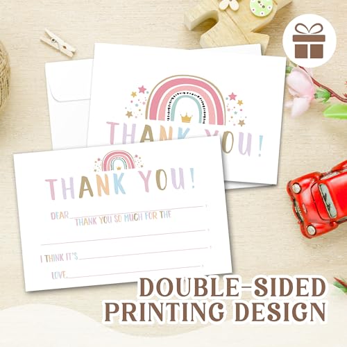Kids Thank You Cards with Envelopes, Boho Rainbow Theme Fill in the Blank Thank You Notes for Kids, Toddler Stationery Set, Ideal for Birthday Party, Graduation & School Gag Gifts - B07 - color: Boho Rainbow Style