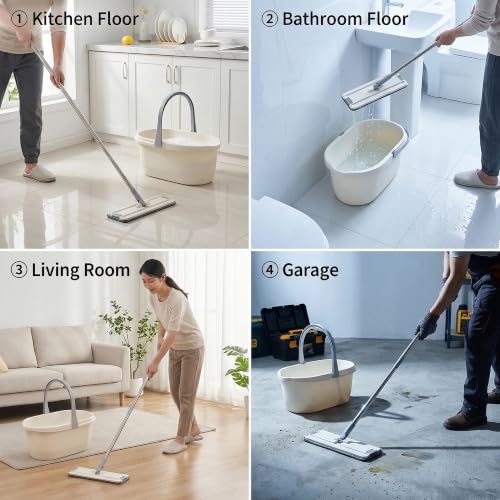 Compact Mop Bucket with Handle, Rectangular Cleaning Bucket and Caddy for Cleaning Supplies, 10L, White - color: White