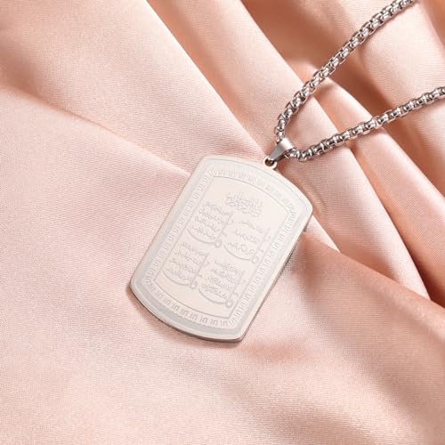 VASSAGO Islamic Allah Necklace for Men Women Stainless Steel Muslim Ayatul Kursi Necklace Islam Arabic Eid Ramadan Jewelry Gift - color: Silver Koranic Necklace