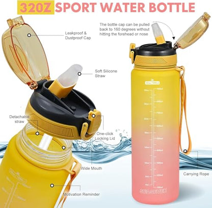 Water Bottle with Straw 1L,Boys Water Bottles with Straw 1 Litre,Waterbottle Leak-Proof Sports Water Bottle,Plastic Drinks Bottles Toxin Free，Bpa-Free (Yellow Pink) - color: 05-Yellow Pink