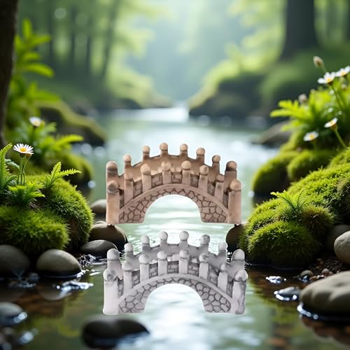 2 Pcs Gray and Brown Miniature Stone Arch Bridges - Fairy Garden Ornaments for Dollhouse, Aquarium, Lawn, Patio, and DIY Micro Landscape Decor, Mini Fairy Garden Accessories for Outdoor and Fish Tank
