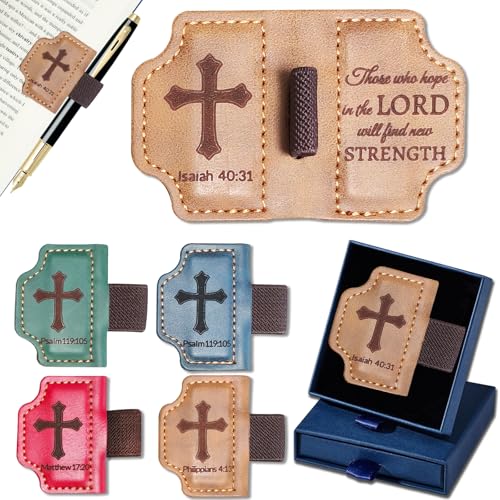 Bygone Mark Personalized Magnetic Leather Bookmark with Pen Holder,Inspirational Bible Verse Religious Bookmarks,Christian Book Lovers Reading Accessory for Men Women (Brown, lsaiah 40:31) - color: Brown, size: lsaiah 40:31