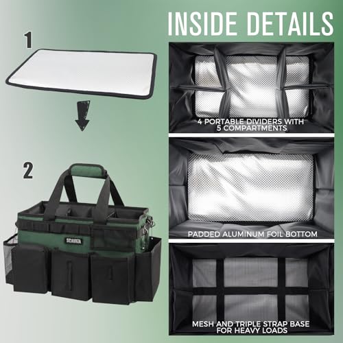 SCAVATA Wearable Cleaning Caddy Bag, Cleaning Caddy Supplies Organizer with Handle & Shoulder Straps for Housekeepers, Under Sink & Car Cleaning Tool Organizers with 4 Foldable Divider (TreeGreen) - color: TreeGreen