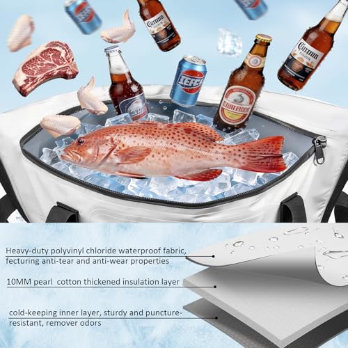 THKFISH Insulated Fish Cooler Bag, Fish Kill Bag for Caught Fish | 40x16in/25x17.5in Portable Waterproof Insulated Fish Bag Keeps Ice for 24 Hours - color: White-Grey-25x17.5x8.6"