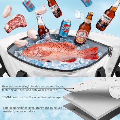 THKFISH Insulated Fish Cooler Bag, Fish Kill Bag for Caught Fish | 40x16in/25x17.5in Portable Waterproof Insulated Fish Bag Keeps Ice for 24 Hours - color: White-Grey-25x17.5x8.6"