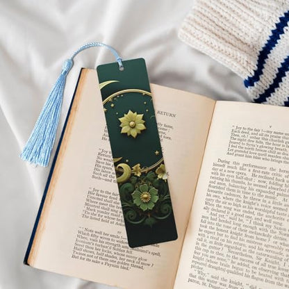 5 Pieces Wood Bookmark for Men Women Ramadan on Green Wallpaper Wooden Bookmarks Unique Handmade Book Marks with Tassel Pendant Craft Bookmark for Book Lovers Birthday Teachers Gift - color: Sky Blue