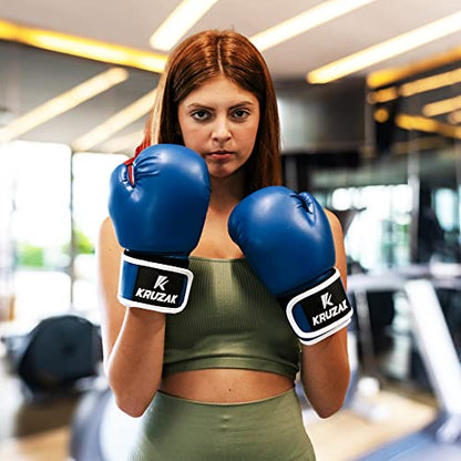 Kruzak Plain Boxing Gloves for Sparring, Kickboxing, Muay Thai, Martial Arts & MMA Fighting - Men & Women Punch Bag Mitts Training and Focus Pads Punching - color: Blue, size: 16 oz