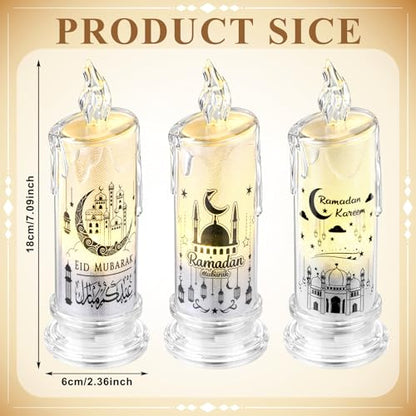 VIHOSE 3 Pcs Ramadan Decorations for Home Eid Mubarak Flameless Candles LED Battery Operated Candles Muslim Moon Decorative Lights for Home Muslim Ramadan Decorations