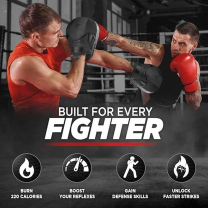 WYOX Gel Boxing Hand Wraps & Curved Focus Mitts Bundle for Men & Women Adults – 80cm Wrist Straps, Padded Knuckle Support, Neoprene Inner Glove Gel Padding, MMA Muay Thai Kickboxing Training Pads