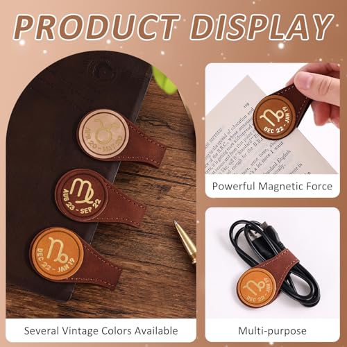 3 PCS Leather Magnetic Bookmark Clips, Zodiac PU Leather Bookmarks for Book Lovers, Full Set of Book Clip Accessories, Earth Sign - style: Earth Signs Constellation