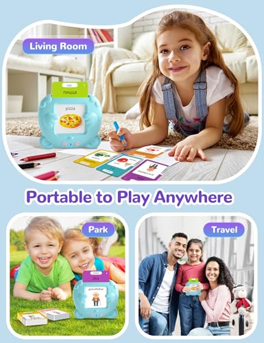 Russian and English Talking Flash Cards for Kids, 510 Sight Words Bilingual Toys for Toddlers, Autism Pocket Speech Therapy Toys, Russian Language Learning Audible Flashcards - size: 510-Russian&English(blue)