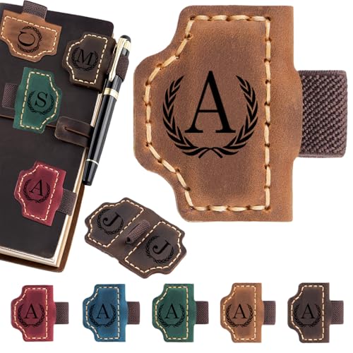 Personalized Magnetic Leather Bookmark with Pen Holder - 26 Letters Custom Book Mark with Name Initial Engraved Book Marker for Readers, Book Lovers, Travelers - Gift for Women & Men(Light Brown，A - color: Light Brown, size: A