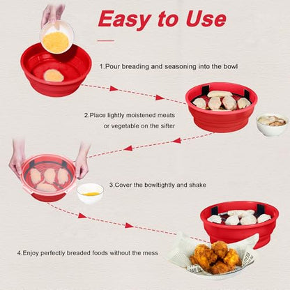 Collapsible Batter Bowl - Breading Bowl Shaker with Lid , Bright Red - color: Bright Red