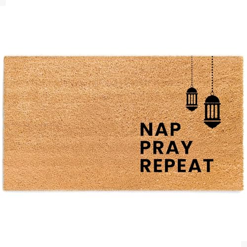 THEODORE MAGNUS Eid Door Mat – Coir Doormat for Outdoor Entrance, Durable Welcome Mat with Non-Slip Backing, Perfect for Front Door and Entryway - Outdoor/Indoor - Nap, Pray, Repeat - 17" x 30" - color: Nap, Pray, Repeat